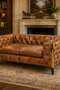Olivia Contemporary Tufted Chesterfield Love Seat - Light Brown Leather