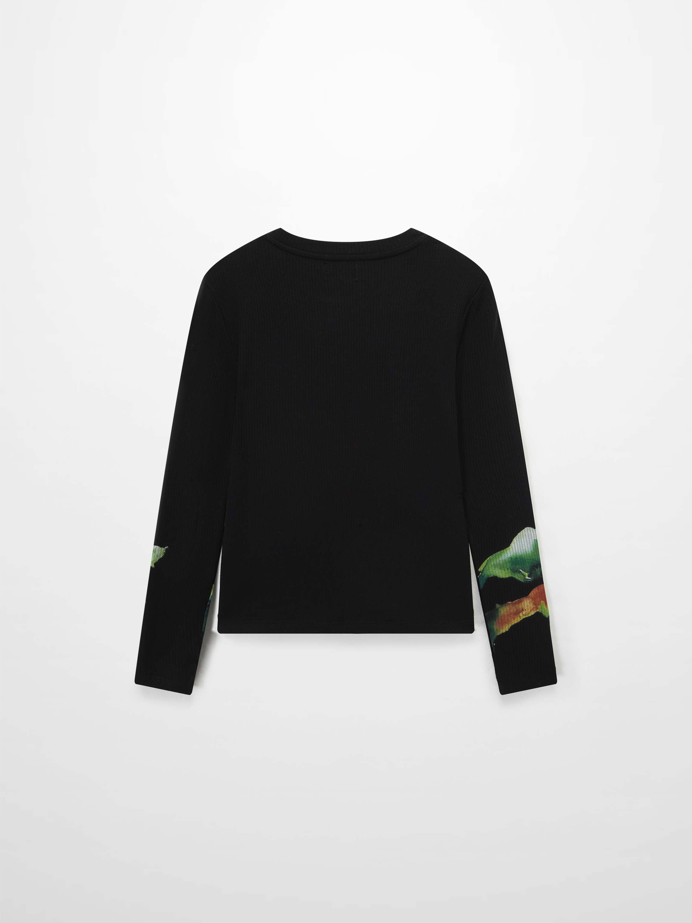 Printed Ribbed T-Shirt-Black Flower Pop