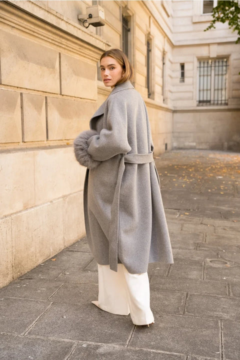 Wool-Blend Coat with Removable Faux-Fur Cuffs