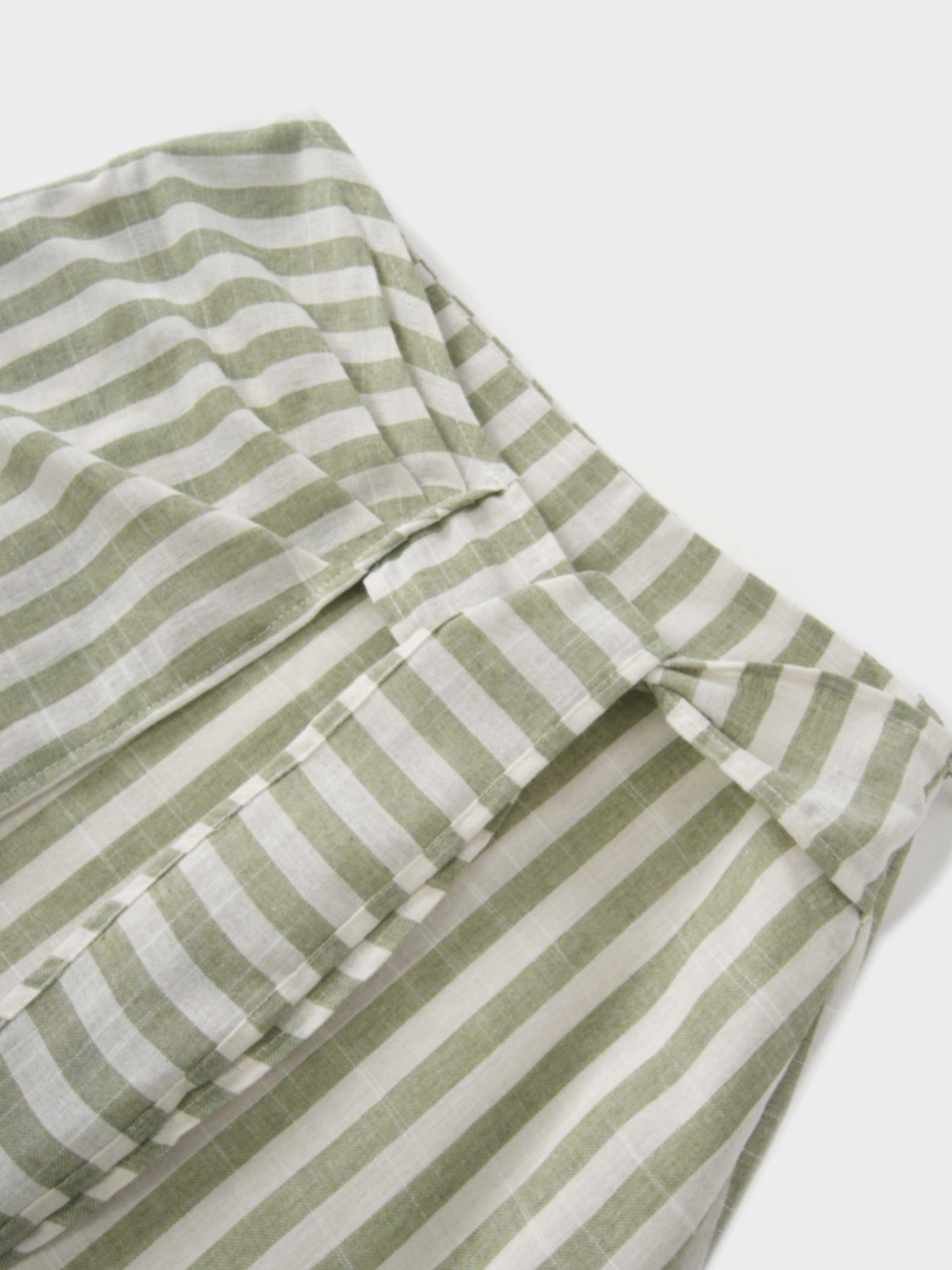 Faux Wrap Stripe Skirt-Green/Cream