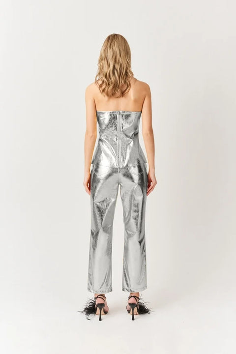 Johanna Faux Leather Metallic Bandeau Top
