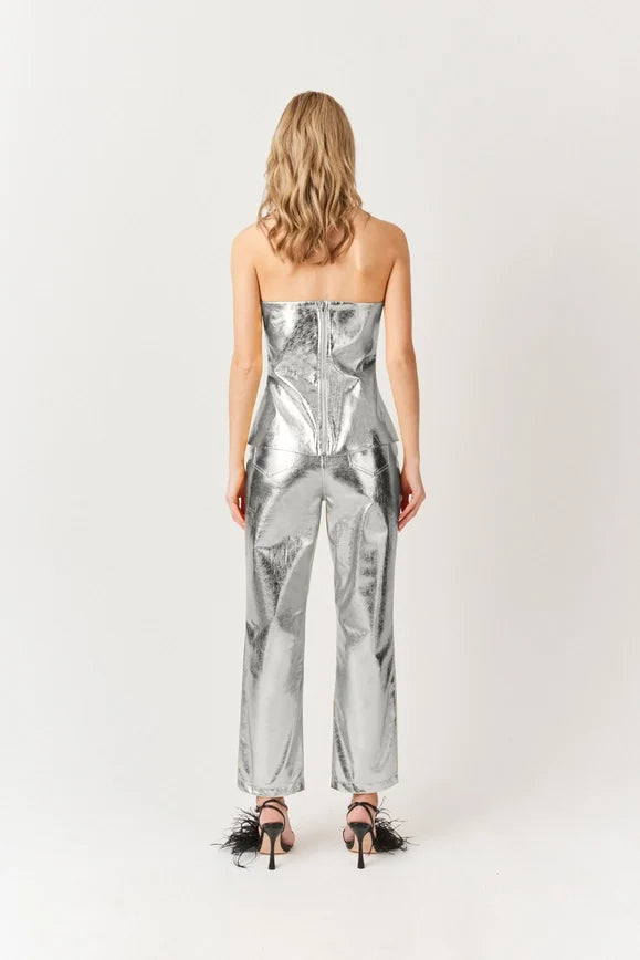 Johanna Faux Leather Metallic Bandeau Top