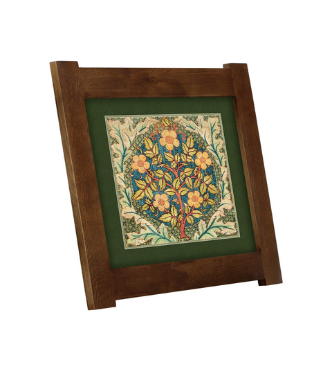 Arts & Crafts Mission Oak Framed Art with Floral Tree
