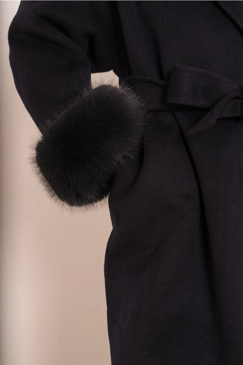 Wool-Blend Coat with Removable Faux-Fur Cuffs