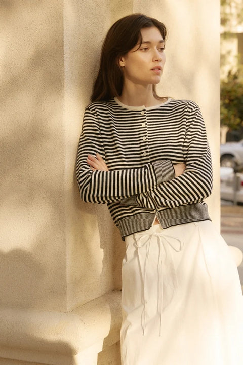 The Montana Cardigan | Striped Button-Down Cardigan BLACK/WHITE