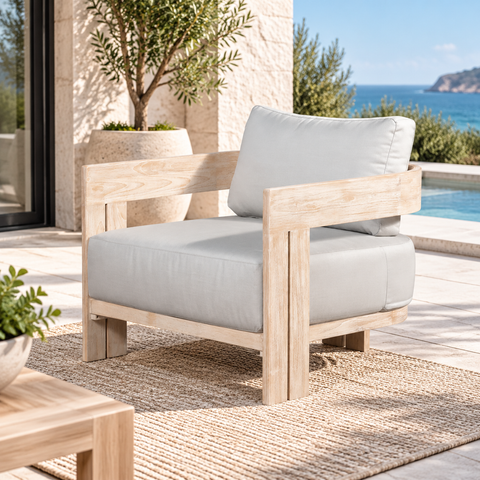 Paradiso Outdoor Solid Teak Wood Chair Natural look - Light Grey fabric