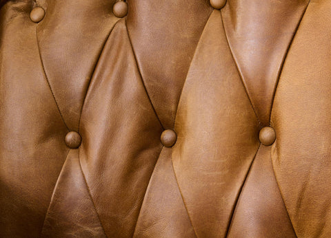 Tufted English Rolled Arm Wing Chair - Light Brown Leather