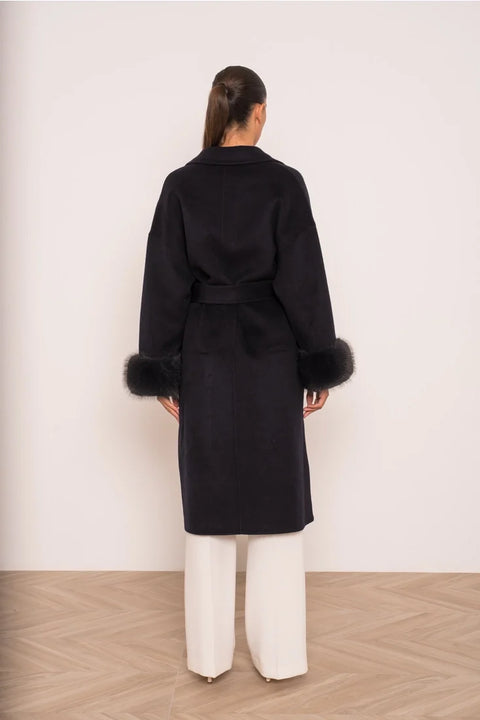 Wool-Blend Coat with Removable Faux-Fur Cuffs