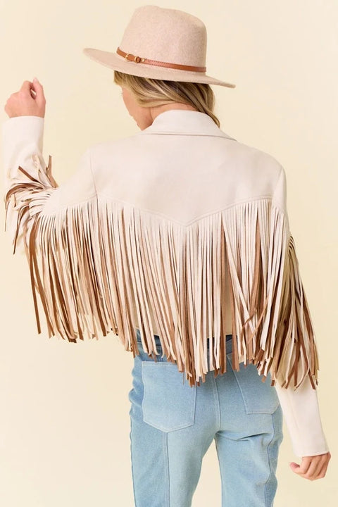 Cream Multi Color Fringe Open Front Jacket