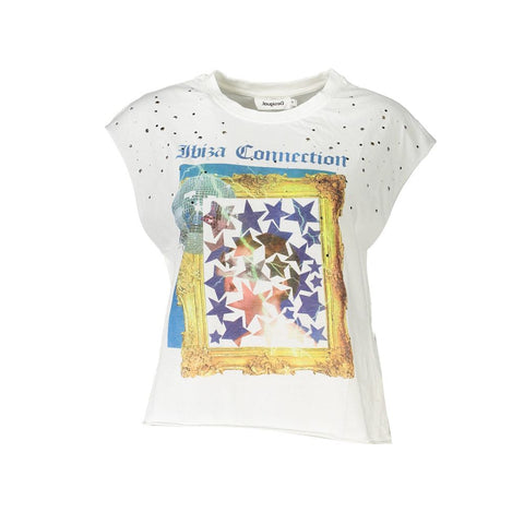 Desigual White Cotton Women T-Shirt with Stars