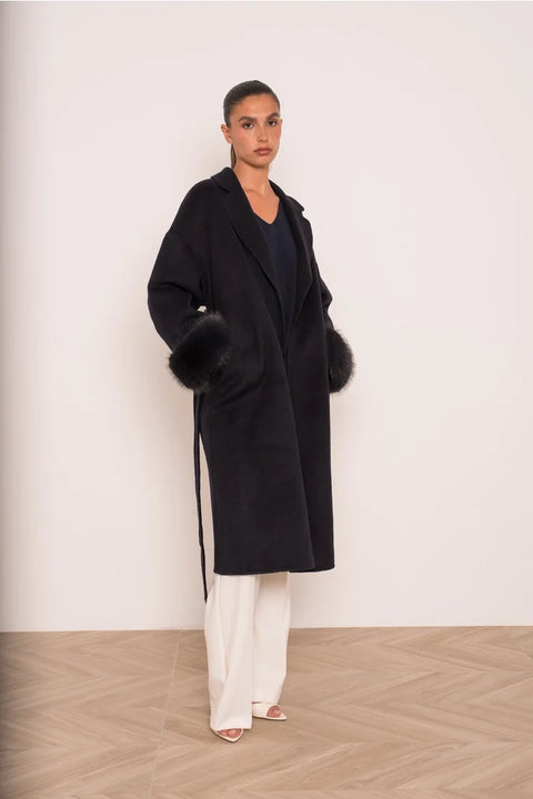 Wool-Blend Coat with Removable Faux-Fur Cuffs