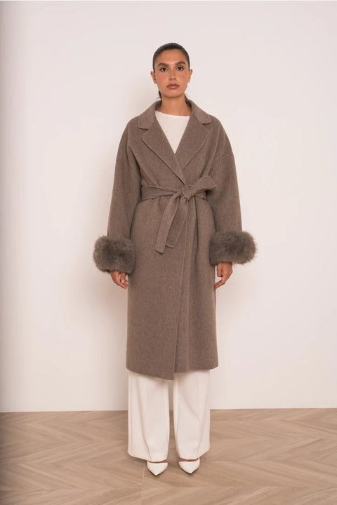 Wool-Blend Coat with Removable Faux-Fur Cuffs