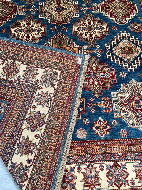 Hand-Knotted Vegetable Dye Kazak Rug from Pakistan, 8' 2" x 10' 10"