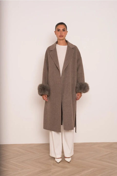 Wool-Blend Coat with Removable Faux-Fur Cuffs