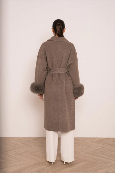 Wool-Blend Coat with Removable Faux-Fur Cuffs