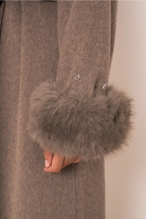 Wool-Blend Coat with Removable Faux-Fur Cuffs