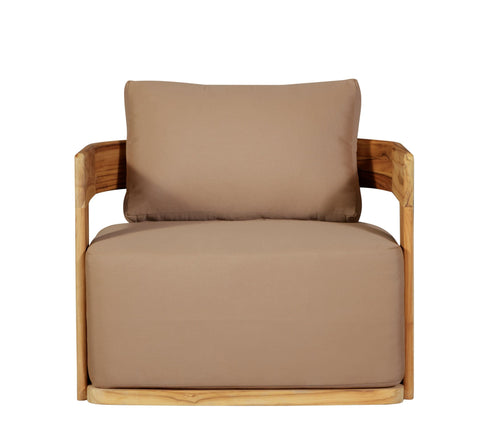 Eclipse Outdoor Solid Teak Wood Revolving Chair - Light Brown Fabric