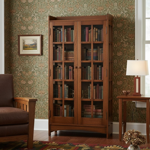 Mission Oak Display China Cabinet / Bookcase - Walnut - 39"W