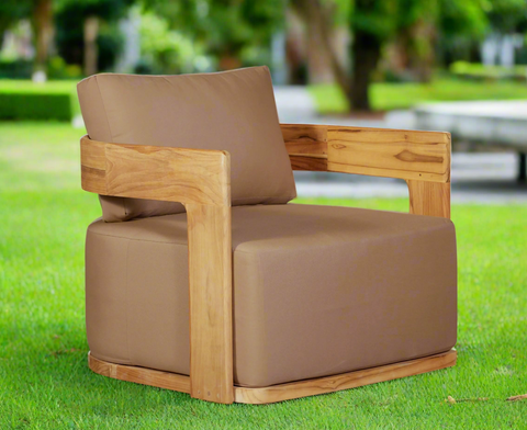 Eclipse Outdoor Solid Teak Wood Revolving Chair - Light Brown Fabric