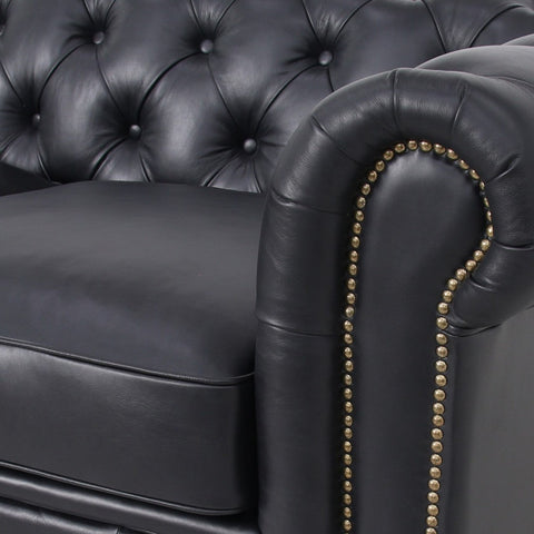 Belgravia Chesterfield Top Grain Leather Sofa with Tufted Back & Rolled Arms