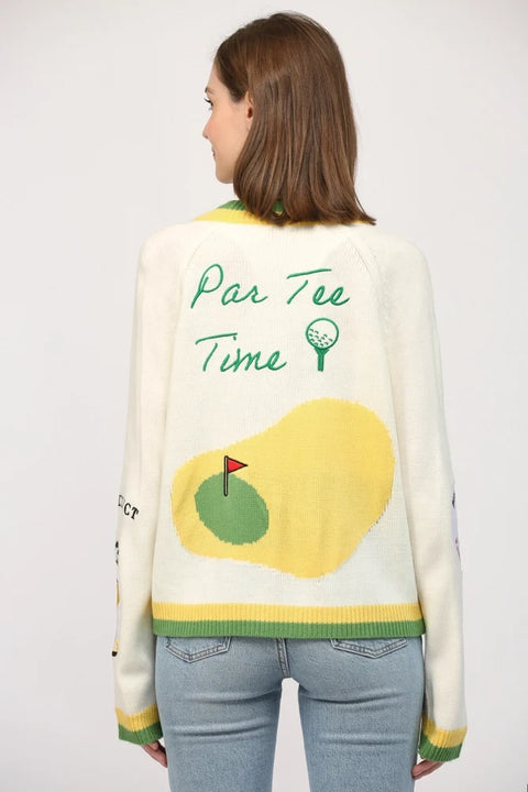 Golf Embroidered Patch Cardigan - CREAM MULTI