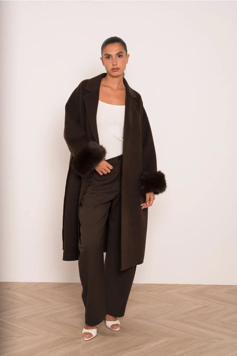 Wool-Blend Coat with Removable Faux-Fur Cuffs