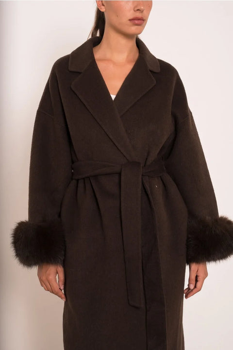 Wool-Blend Coat with Removable Faux-Fur Cuffs