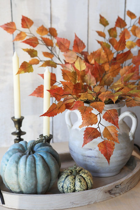 26" Faux Birch Leaf Stem Red / Orange / Yellow