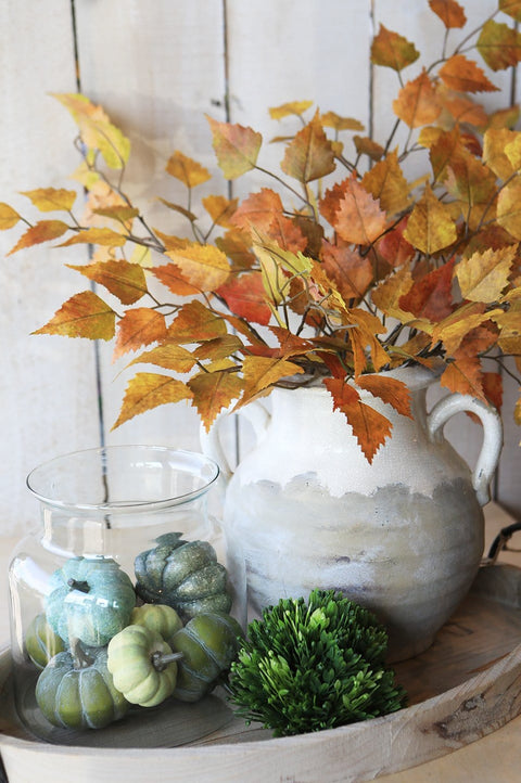 26" Faux Birch Leaf Stem Orange / Mustard / Yellow
