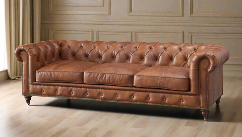 Century Chesterfield Sofa - Bark Brown Leather | Crafters And Weavers