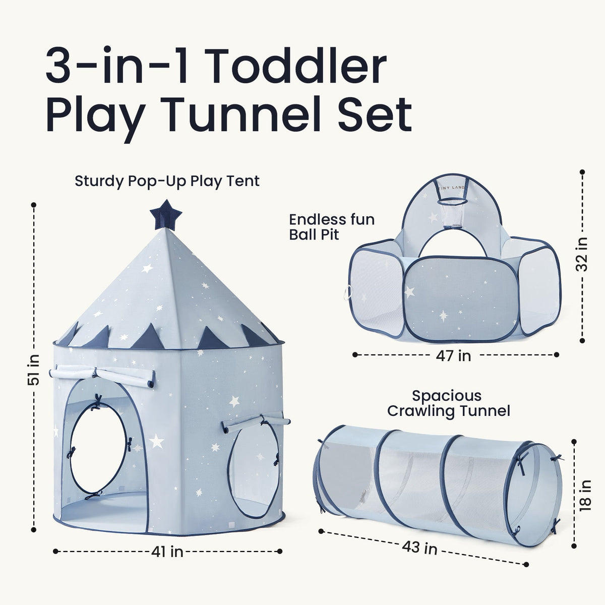 Tiny Land® Compact Adventure 3-in-1 Play Tunnel With no Balls