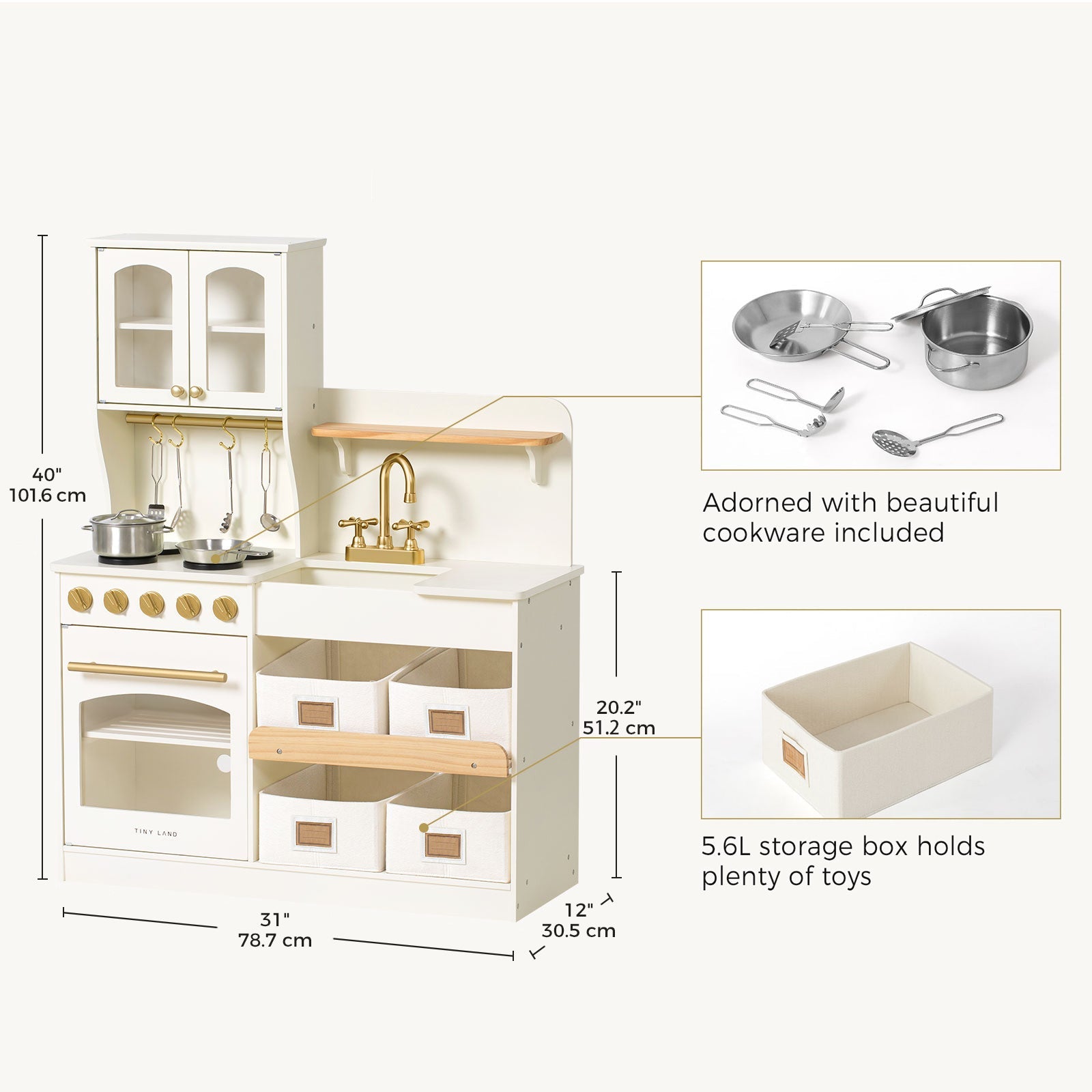 Tiny Land® Wooden Play Kitchen with Storage for Creative Toddlers