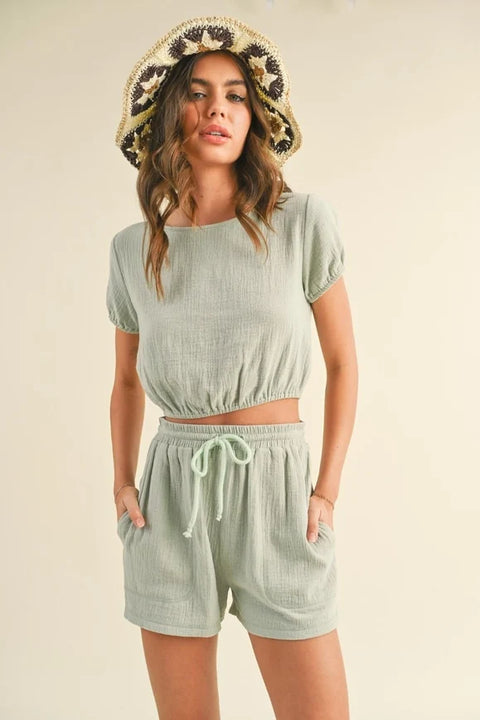 Cotton Gauze Short Set - Mint