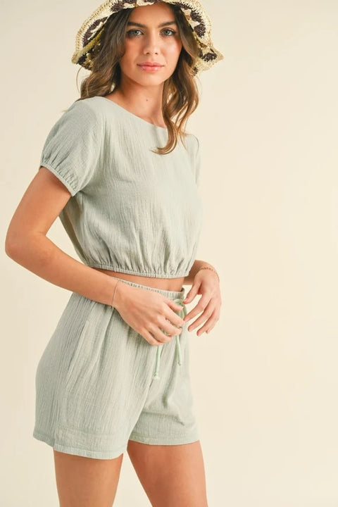 Cotton Gauze Short Set - Mint