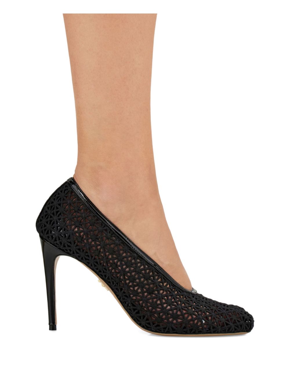 90mm Black Macramé Stiletto Pumps