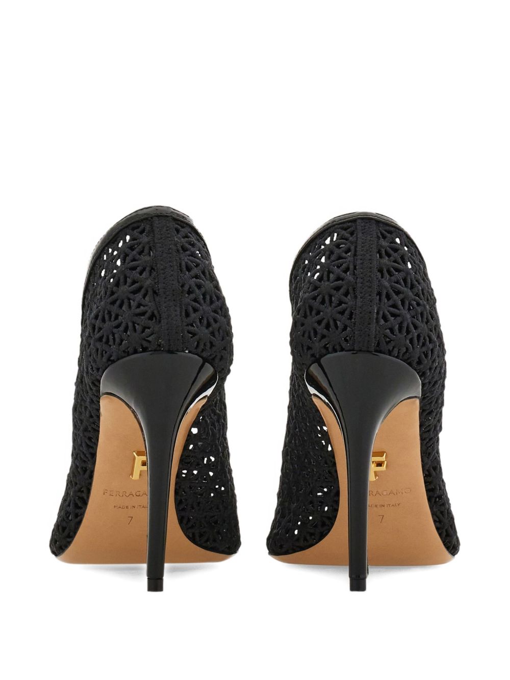 90mm Black Macramé Stiletto Pumps