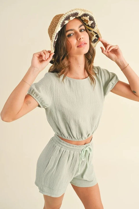 Cotton Gauze Short Set - Mint