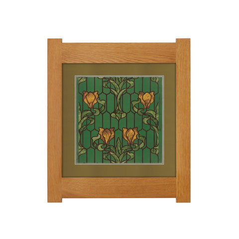 Arts & Crafts Mission Oak Framed Art with Stained Glass Blooms - Michael's Cherry