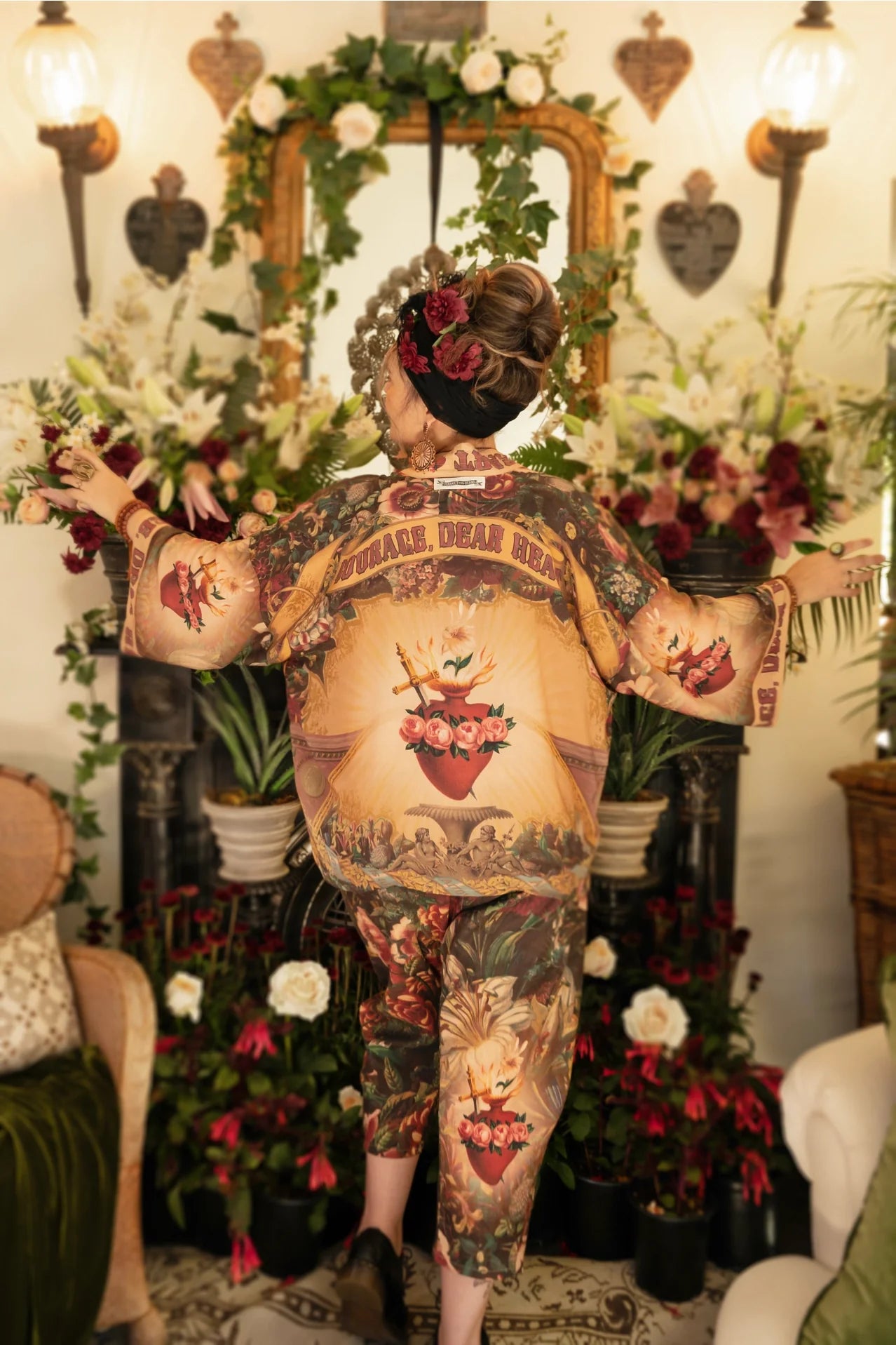 Courage Deart Heart Cropped Bamboo Kimono with Sacred Heart