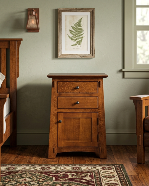 Mission Style Tapered Leg 2 Drawer Nightstand