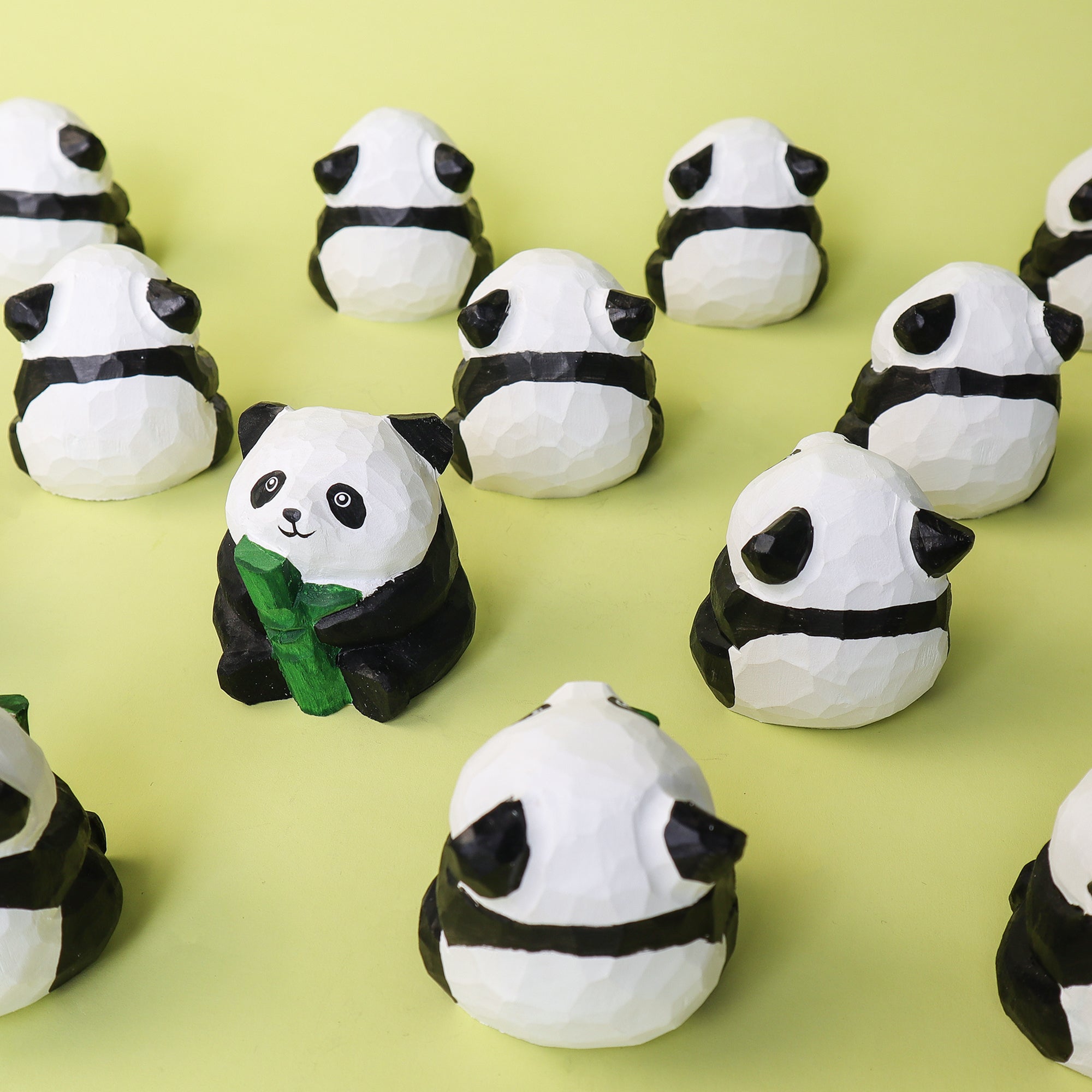 Hand-Carved Wooden Panda Figurine – Cute Handmade Decor with Mini Accessories