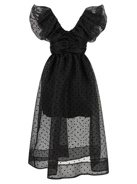 Ganni Black Organza Ruched Dress