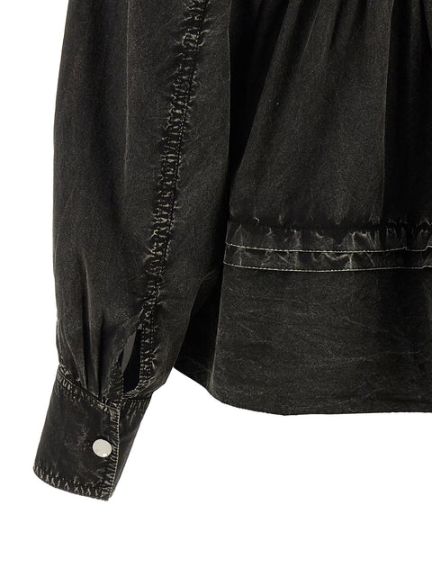 Ganni Black Washed Frill Blouse