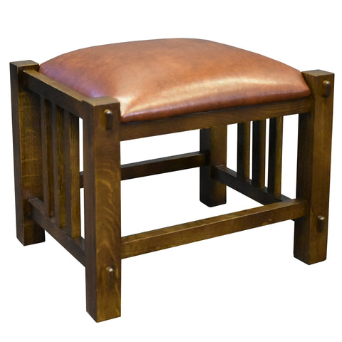 Mission Spindle Stool - Quarter Sawn Oak & Leather (2 Colors Available) (Pre-Order Walnut Stain)