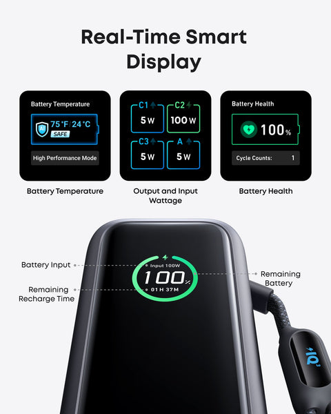 Anker Laptop Power Bank (25K, 165W, Built-In and Retractable Cables)