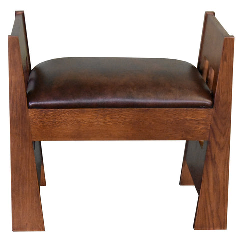 Mission Style Oak and Leather Foot Stool - Model A31
