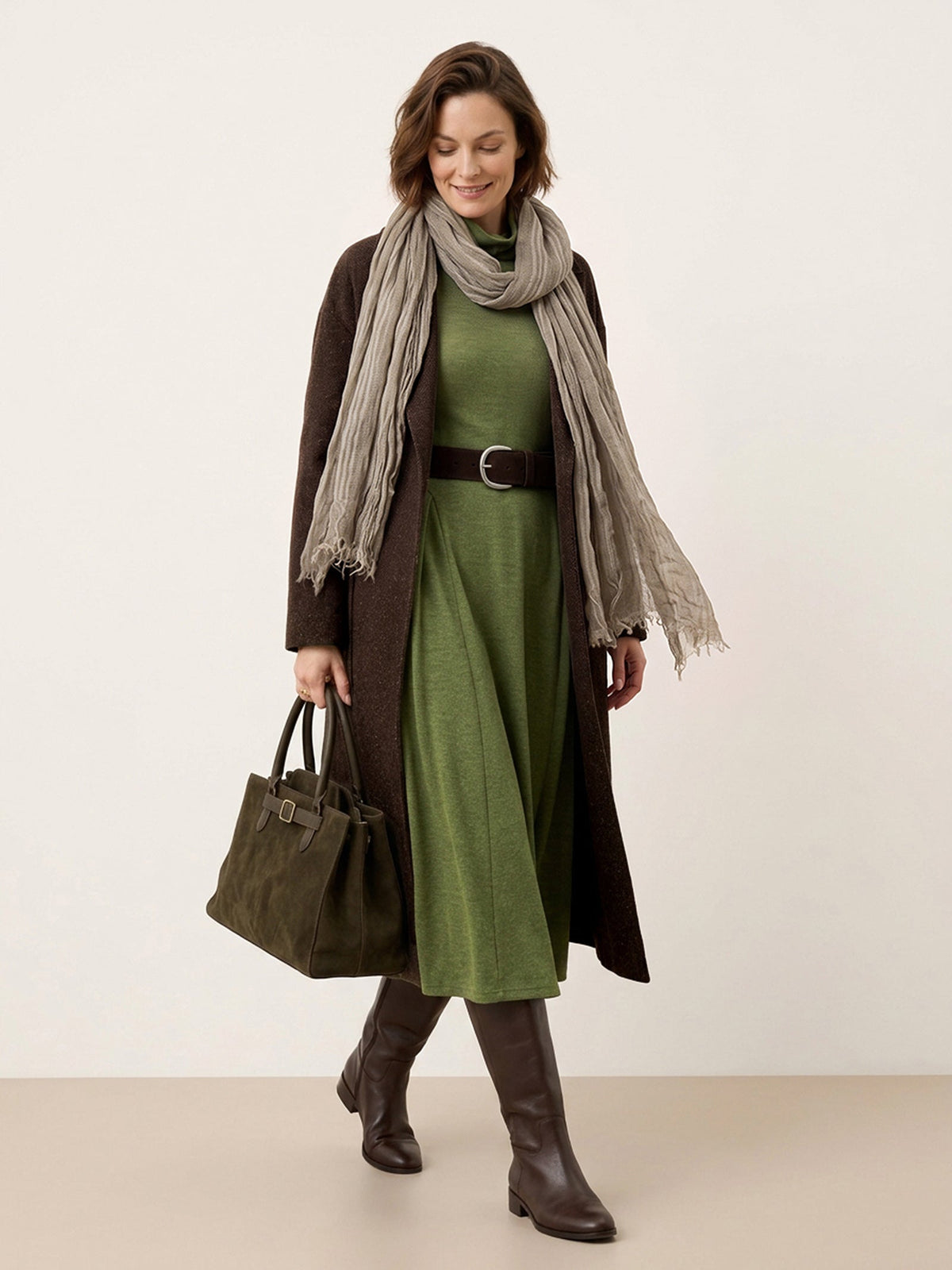 Suede Leather Crescent Buckle Waist Belt