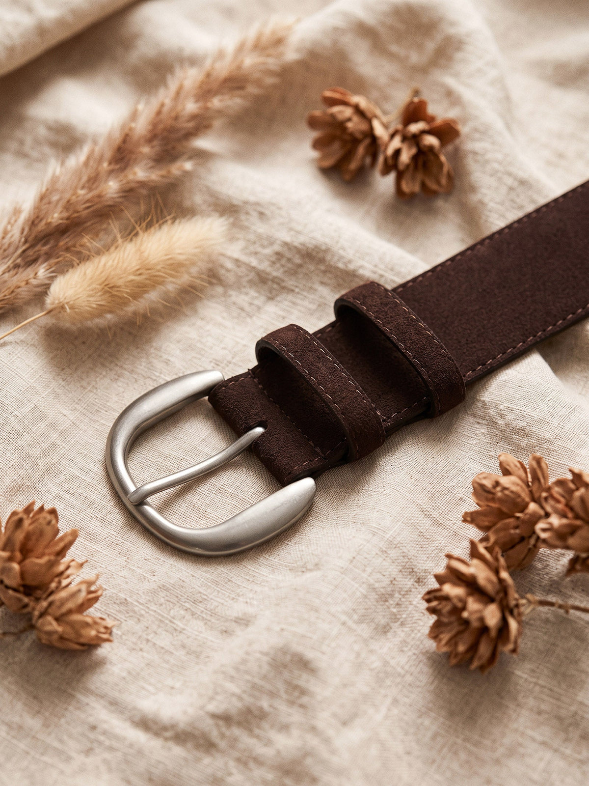Suede Leather Crescent Buckle Waist Belt