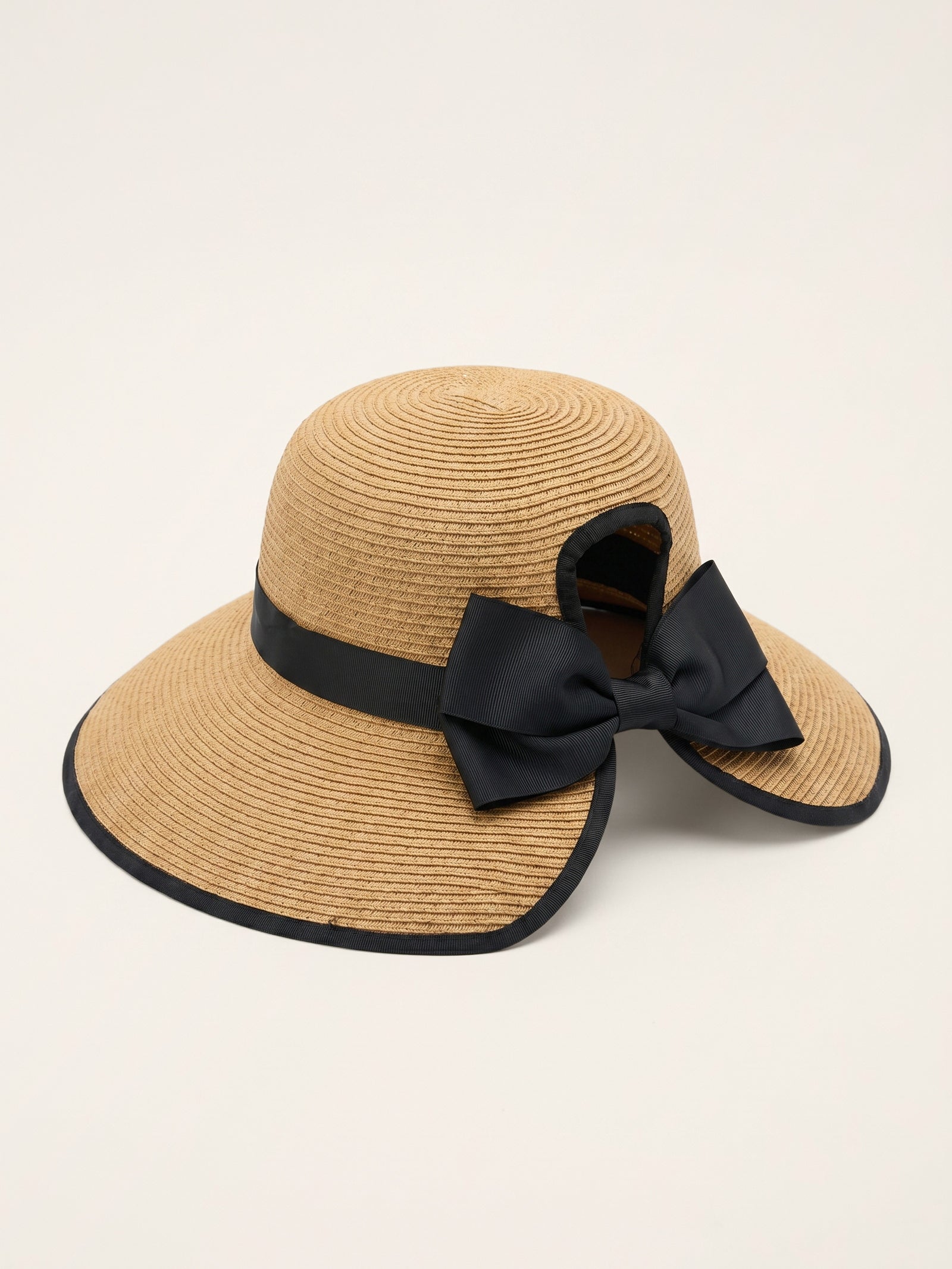 Handwoven Paper Straw Wide-Brim Sun Hat With Bow