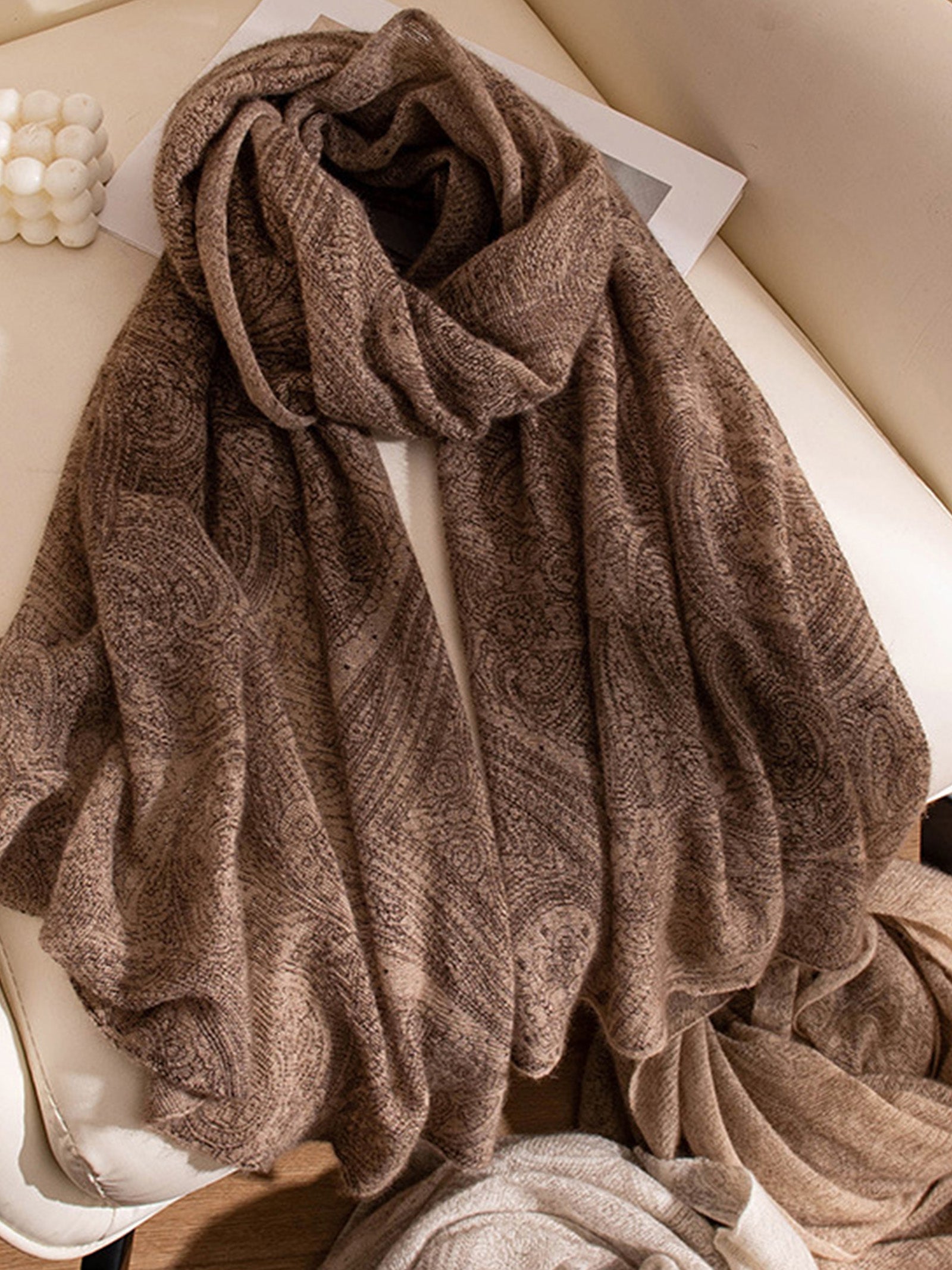 100% Cashmere Printed Hand-Knit Shawl Scarf